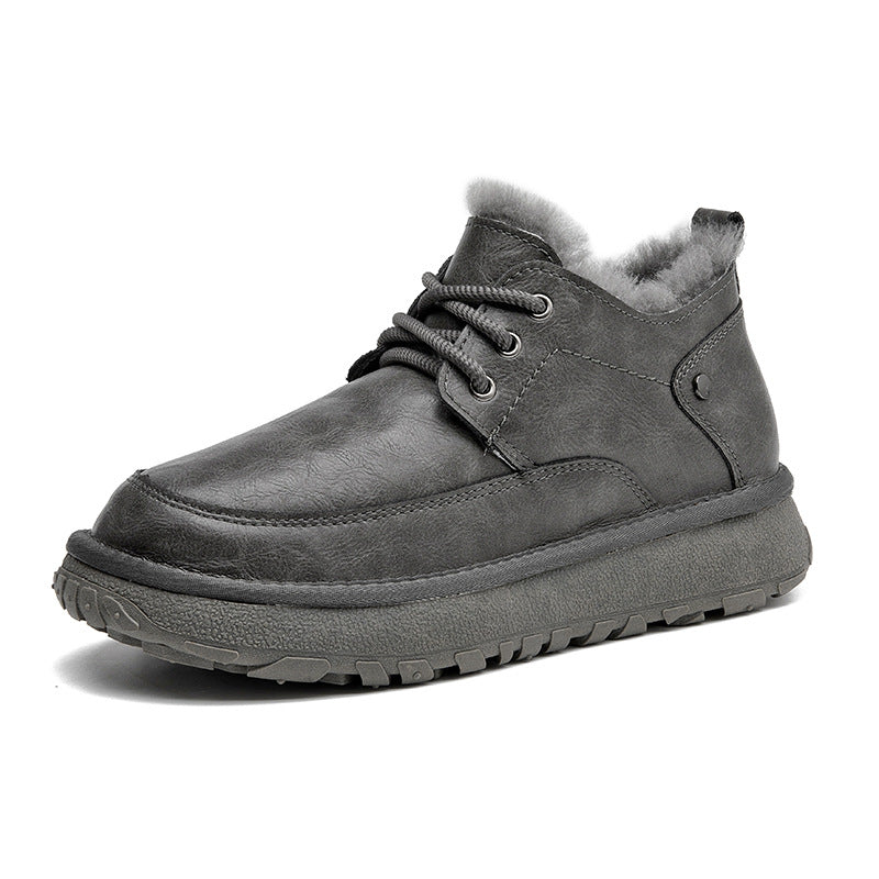 Men's Fur Integrated Waterproof Fleece Lined Padded Snow Boots