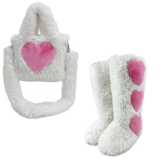 Women's Sweet Cool Style Imitation Fur Furry Tote Bag Snow Boots