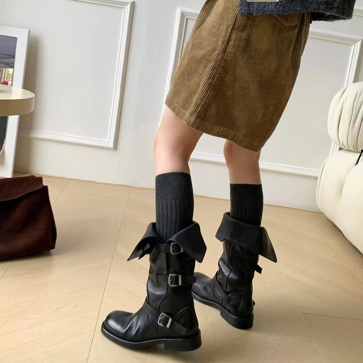 Women's Washed Horse Martin Long Buckle Boots
