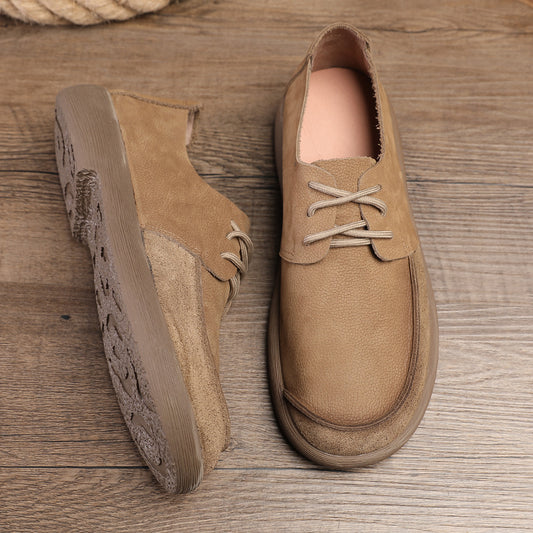 Men's Toe Breathable Retro Genuine Lace Up Casual Shoes