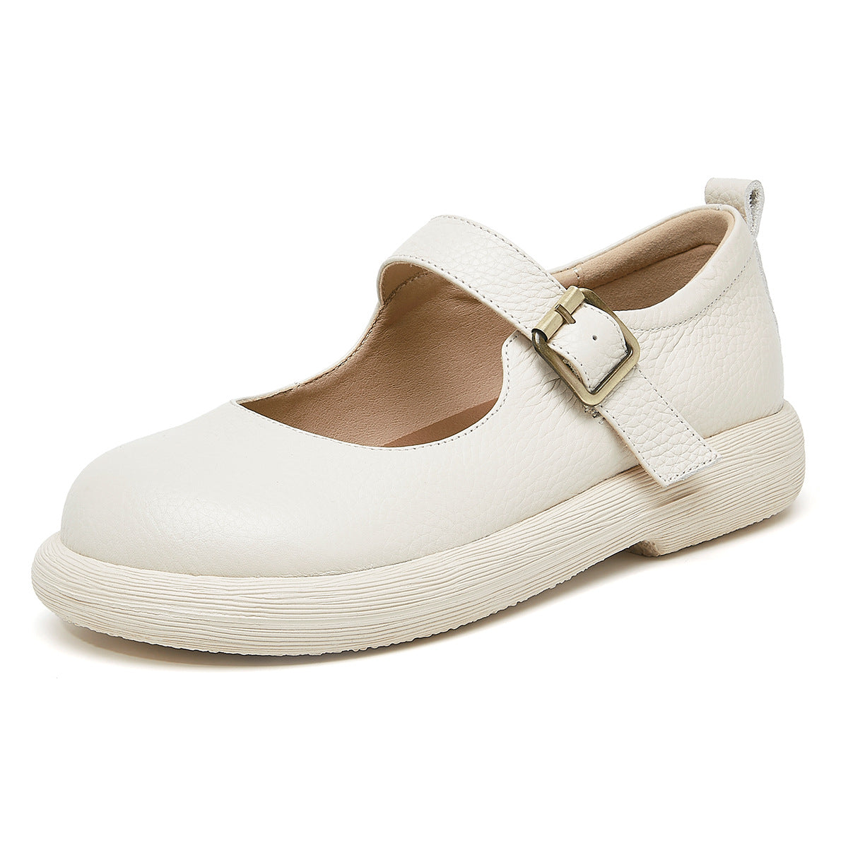 Women's With Round Head British Pumps Color Leather Shoes