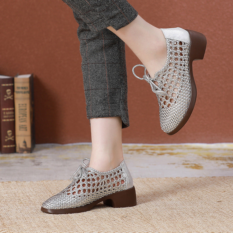Women's Authentic Weave Chunky Soft Bottom Small Retro Sandals