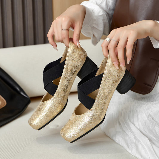 Women's Ballet Dance Mid Mary Jane Retro Cross Strap Women's Shoes