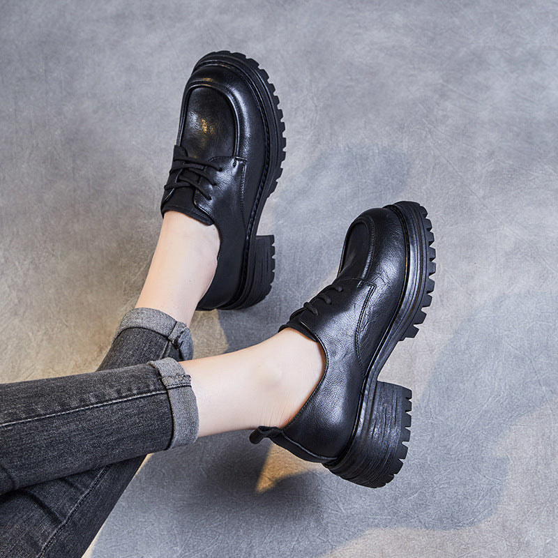 Women's Thick Bottom Small First Layer Cowhide High-cut Loafers