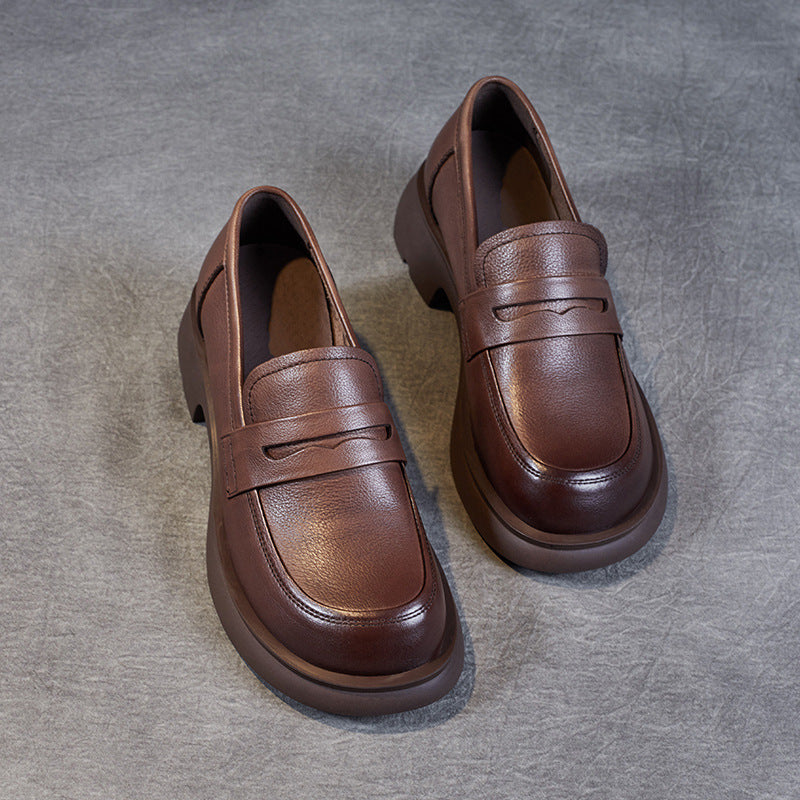 Layer Cowhide Female British Slip-on Pumps Loafers