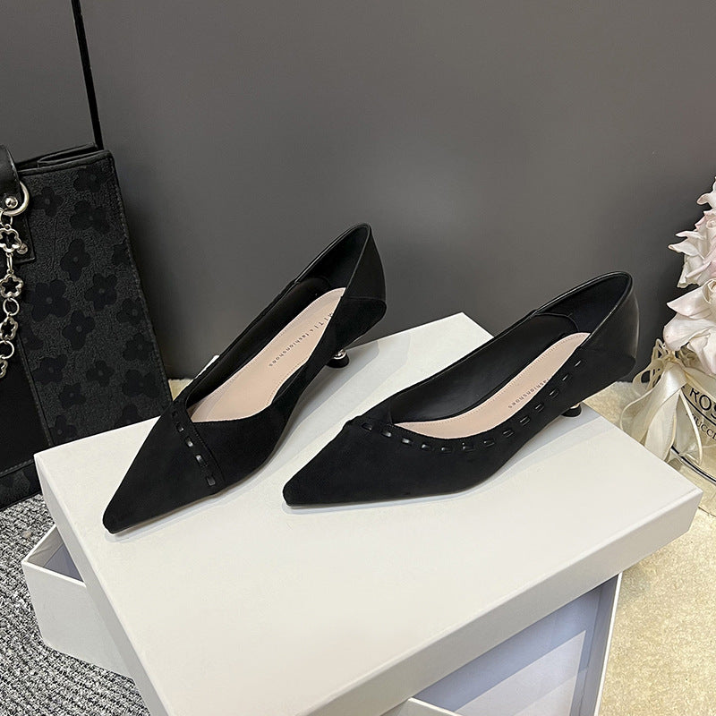 Women's Pointed Toe Pumps Shallow Mouth Kitten Stiletto French Commuter Heels