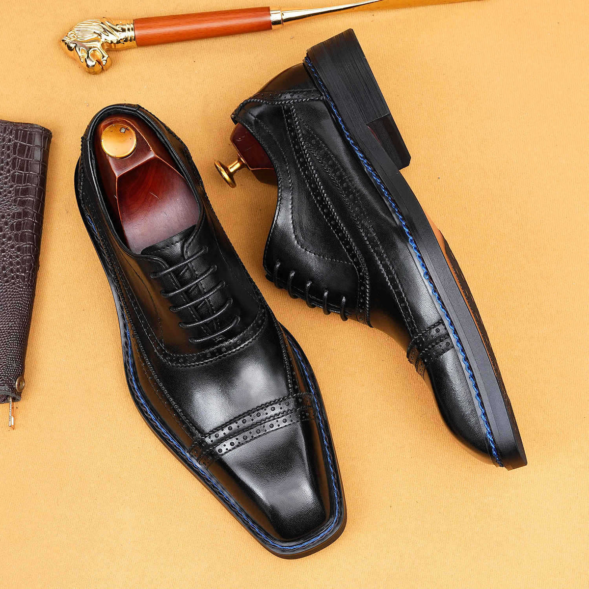 Men's Brogue Formal Wear Norwegian Seam Square Leather Shoes