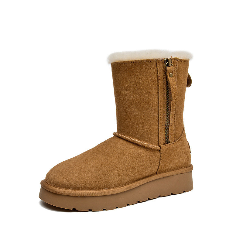 Women's Integrated Zipper For Winter Fleece-lined Thickened Northeast China Snow Boots