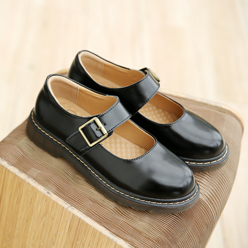 Women's Summer Thin College Style Buckle Mary Leather Shoes