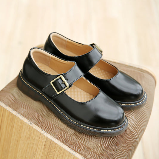 Women's Summer Thin College Style Buckle Mary Leather Shoes
