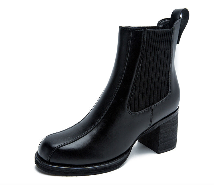 Women's High Single Mid Chunky Thin Martin Boots