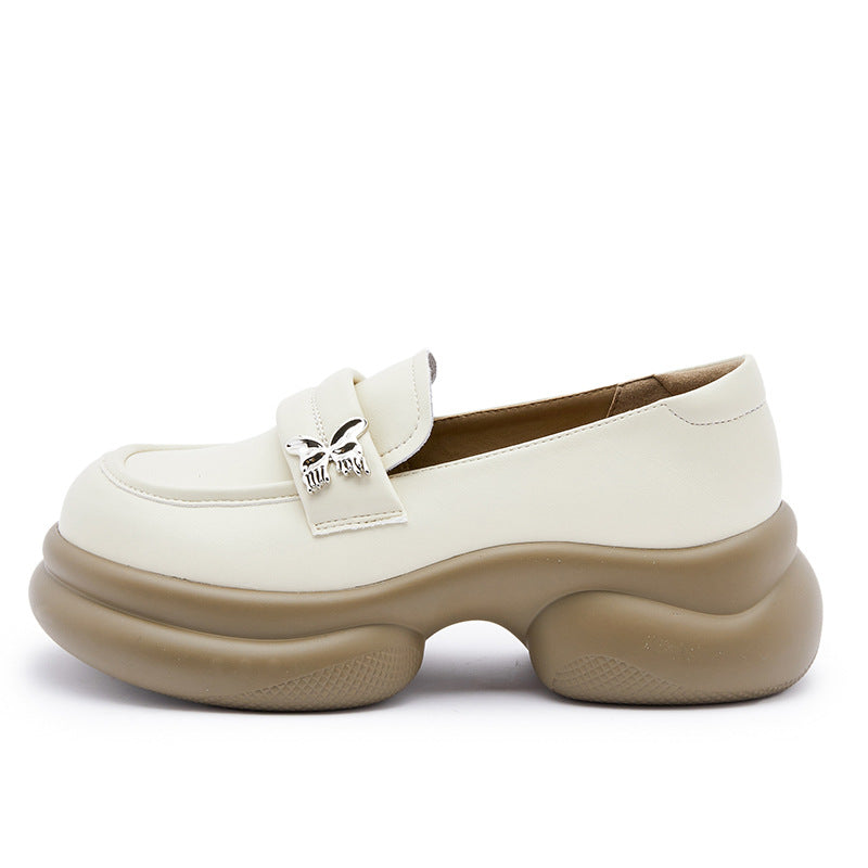 Women's Genuine Platform Autumn Slip-on Bow Black Loafers