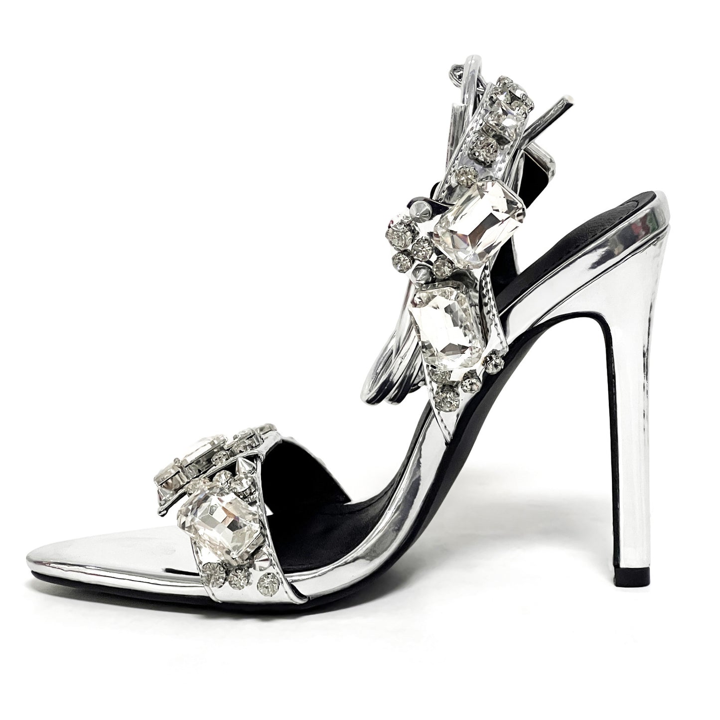 Pointed Toe Golden Rivet Rhinestone Stiletto Summer Heels