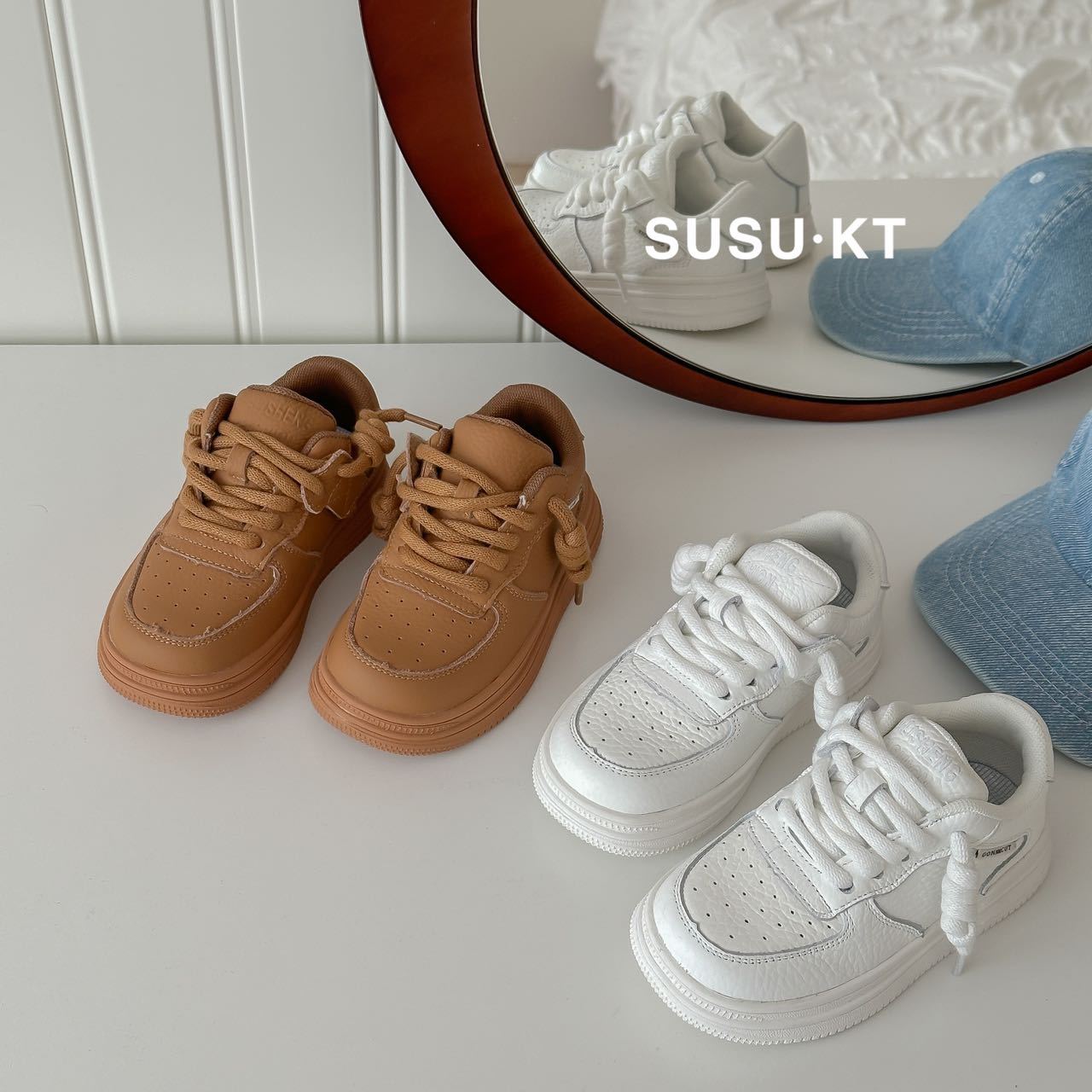 Children's First Layer Cowhide White Autumn Boy's Kid's Sneakers