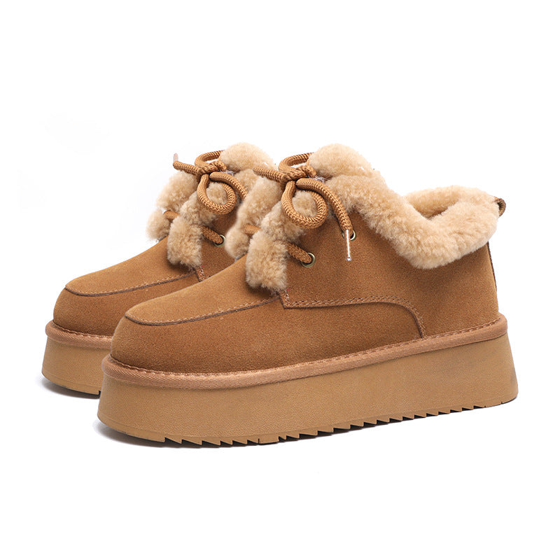 Women's Thick Bottom Double Face Winter Warm Short Leather Shoes