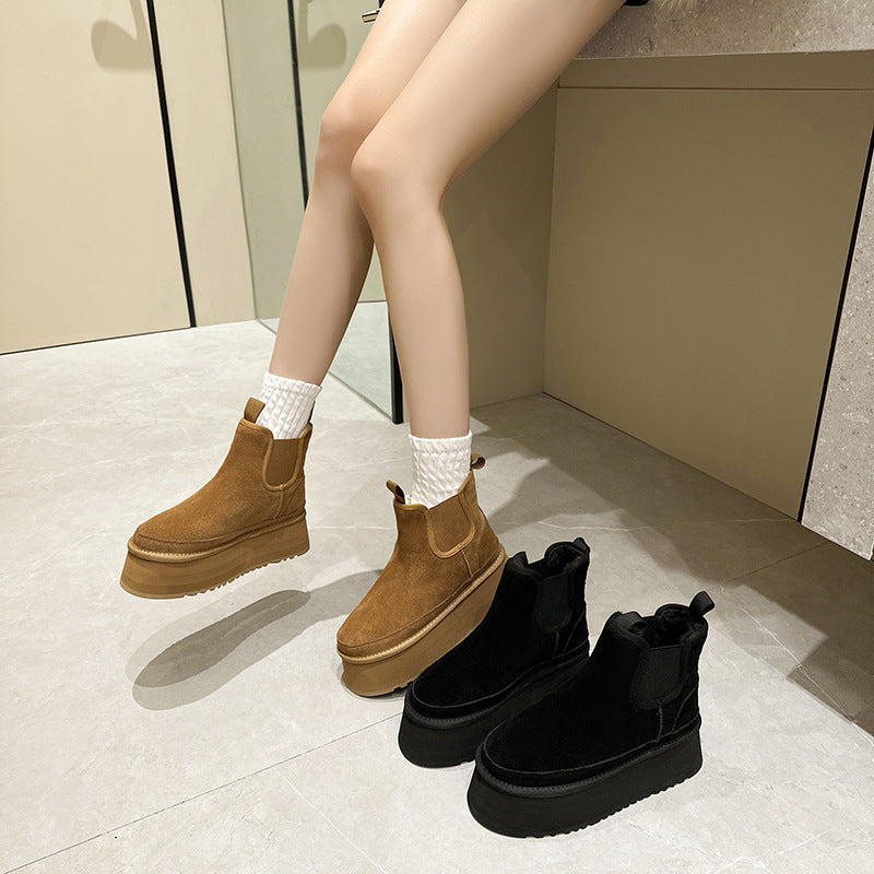 Women's Fleece-lined Thick Chelsea Platform Fashion Short Snow Boots