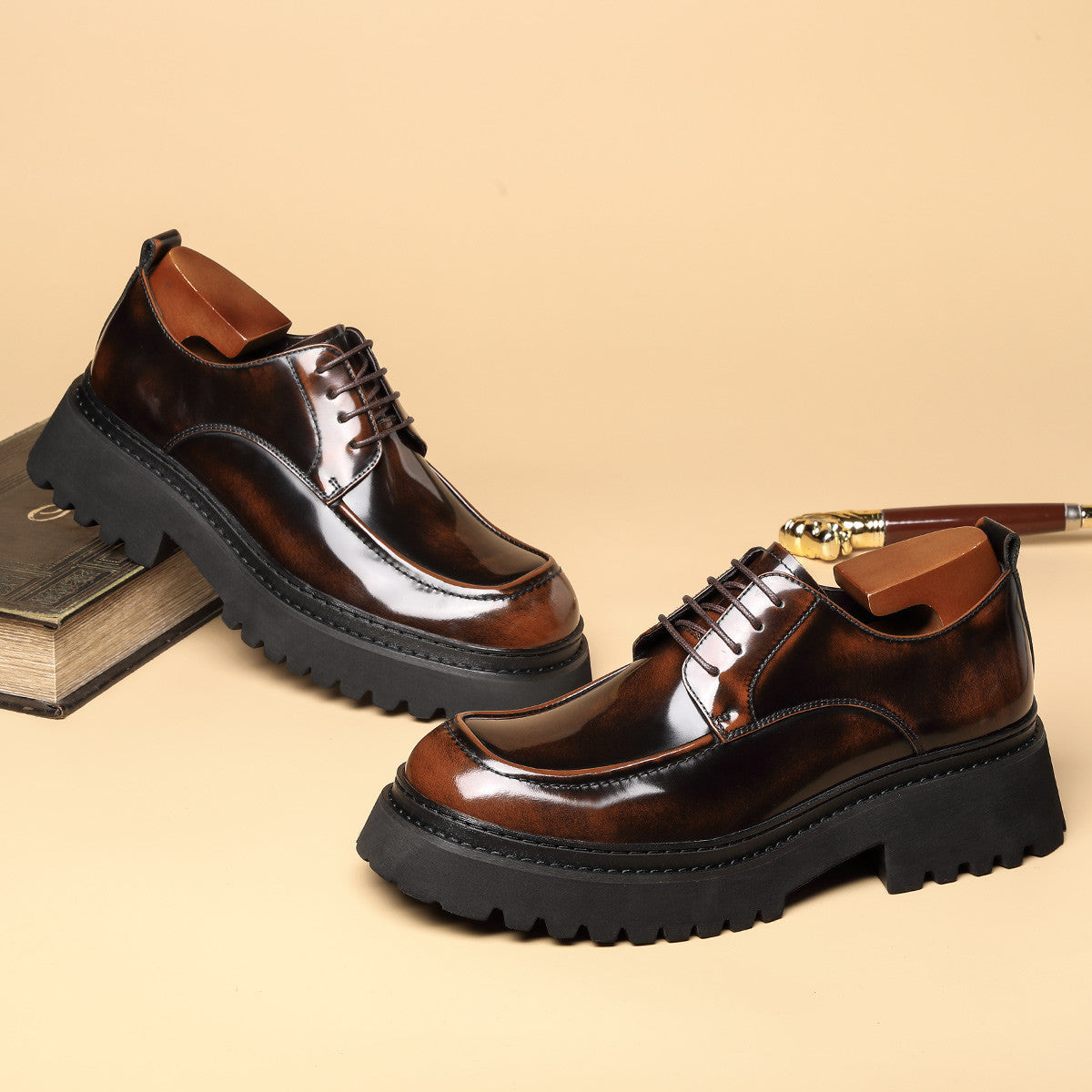Men's High-grade Trendy Platform Business First Layer Leather Shoes