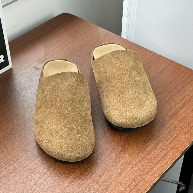 Men's Niche Style Slip-on Flat Toe Box Half Simple Leisure Men's Casual Leather Shoes
