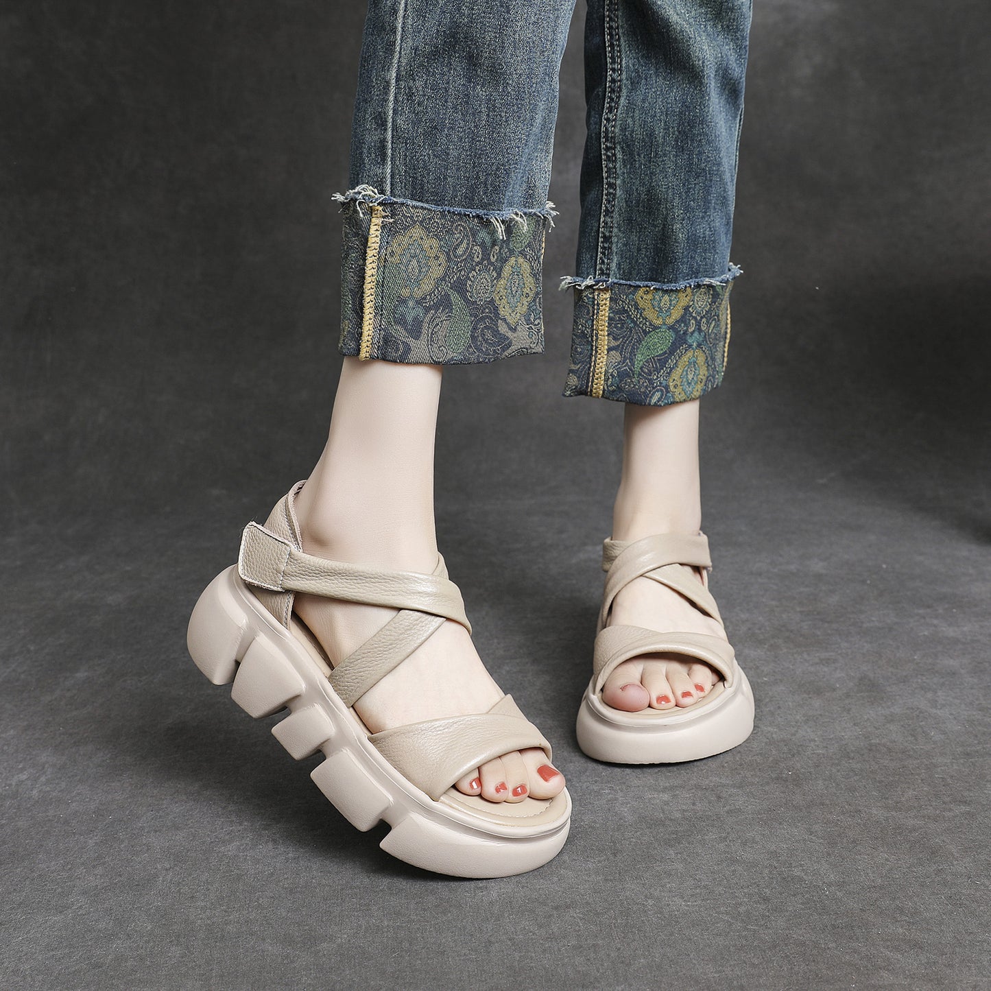 Women's Genuine Platform Summer Retro Style Increased Open Sandals