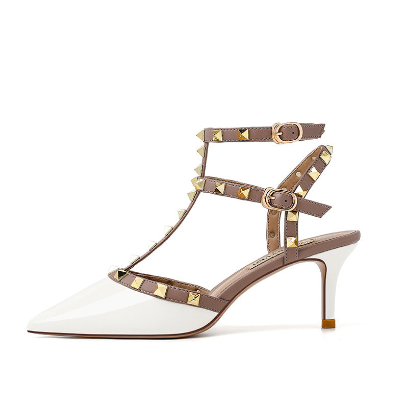 Women's Pointed High Toe Cap Stiletto Rivet Women's Shoes