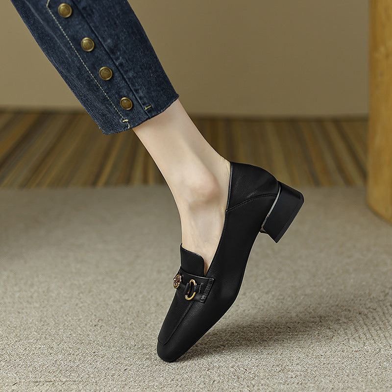 Women's Versatile Single-layer Chunky British Mid One Women's Shoes