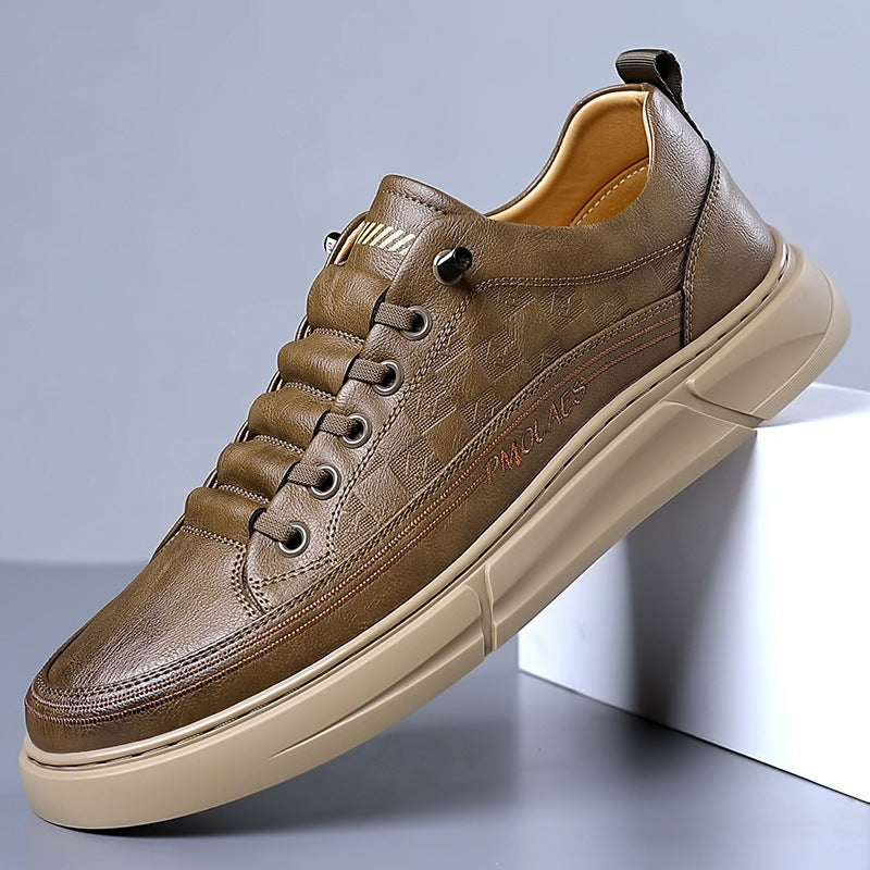 Men's Manual Stitching Breathable White Board Leather Shoes