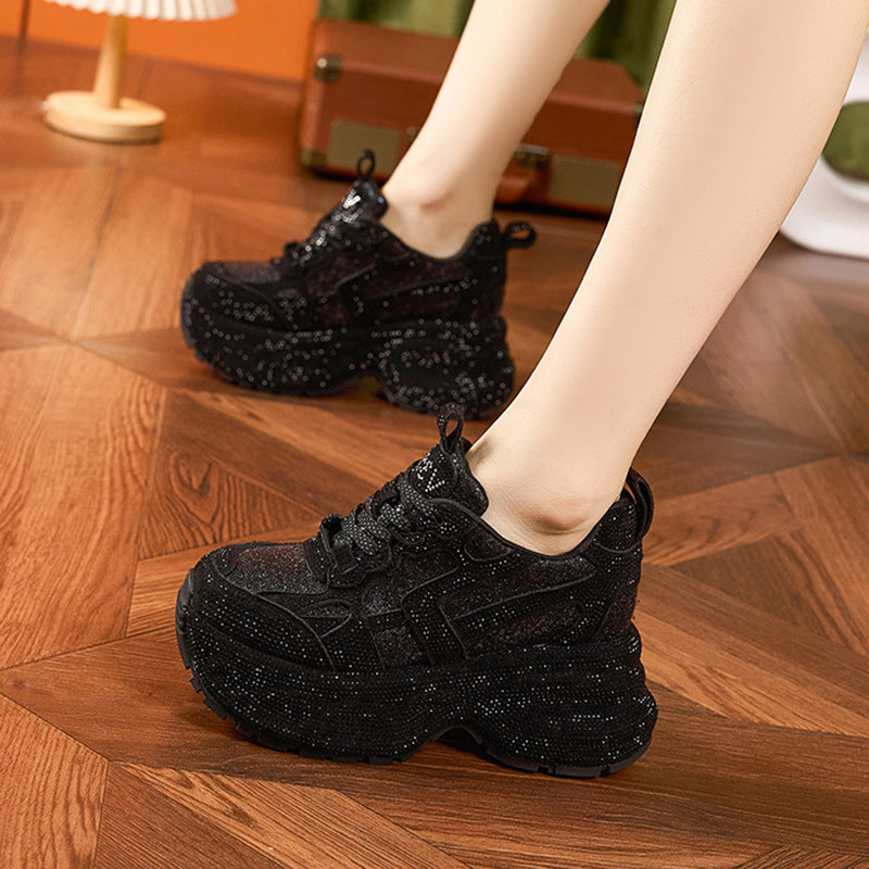 Women's Rhinestone Dad Fashion Height Increasing Insole Women's Shoes
