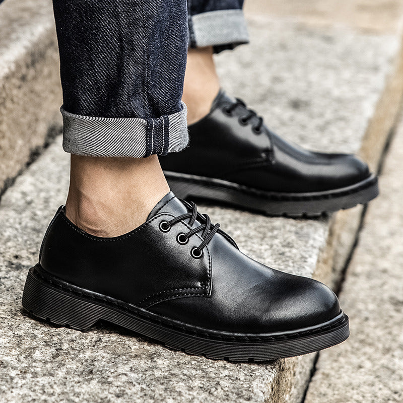 Head Male Black Calf British Style Martin Men's Casual Leather Shoes