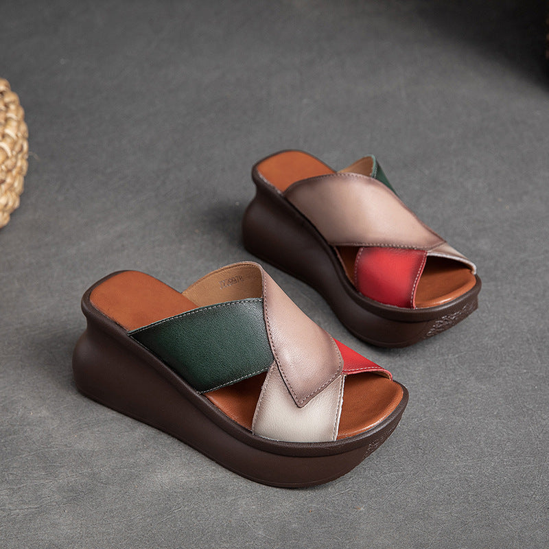 Platform Contrast Color Fashion Retro Mom Sandals