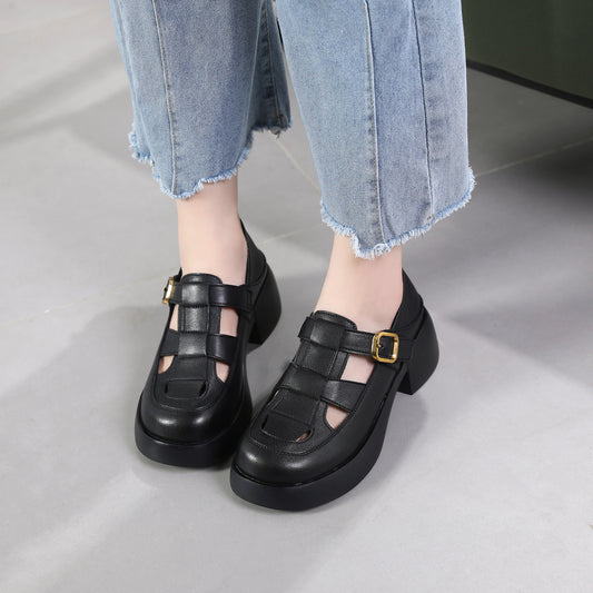 Women's Toe Platform Flat-heeled Breathable Hollow Hole Pitcher Sandals