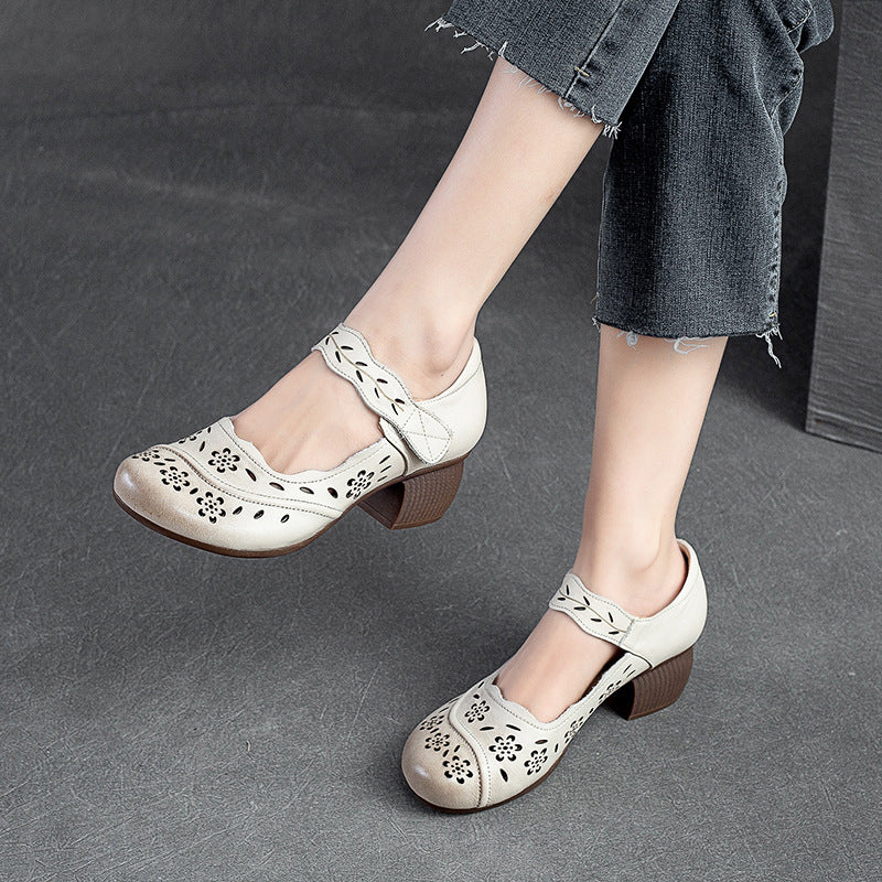 Women's First Layer Cowhide Round Toe Brushed Sandals