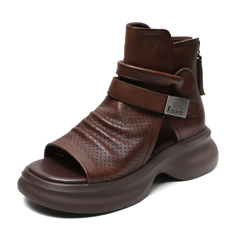 Handmade Genuine Retro Style Flat Velcro Sandals
