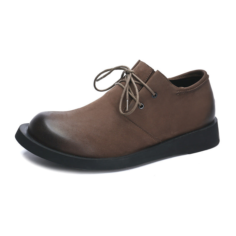 Men's Comfortable Cowhide Round Head Leisure Thick Men's Casual Shoes