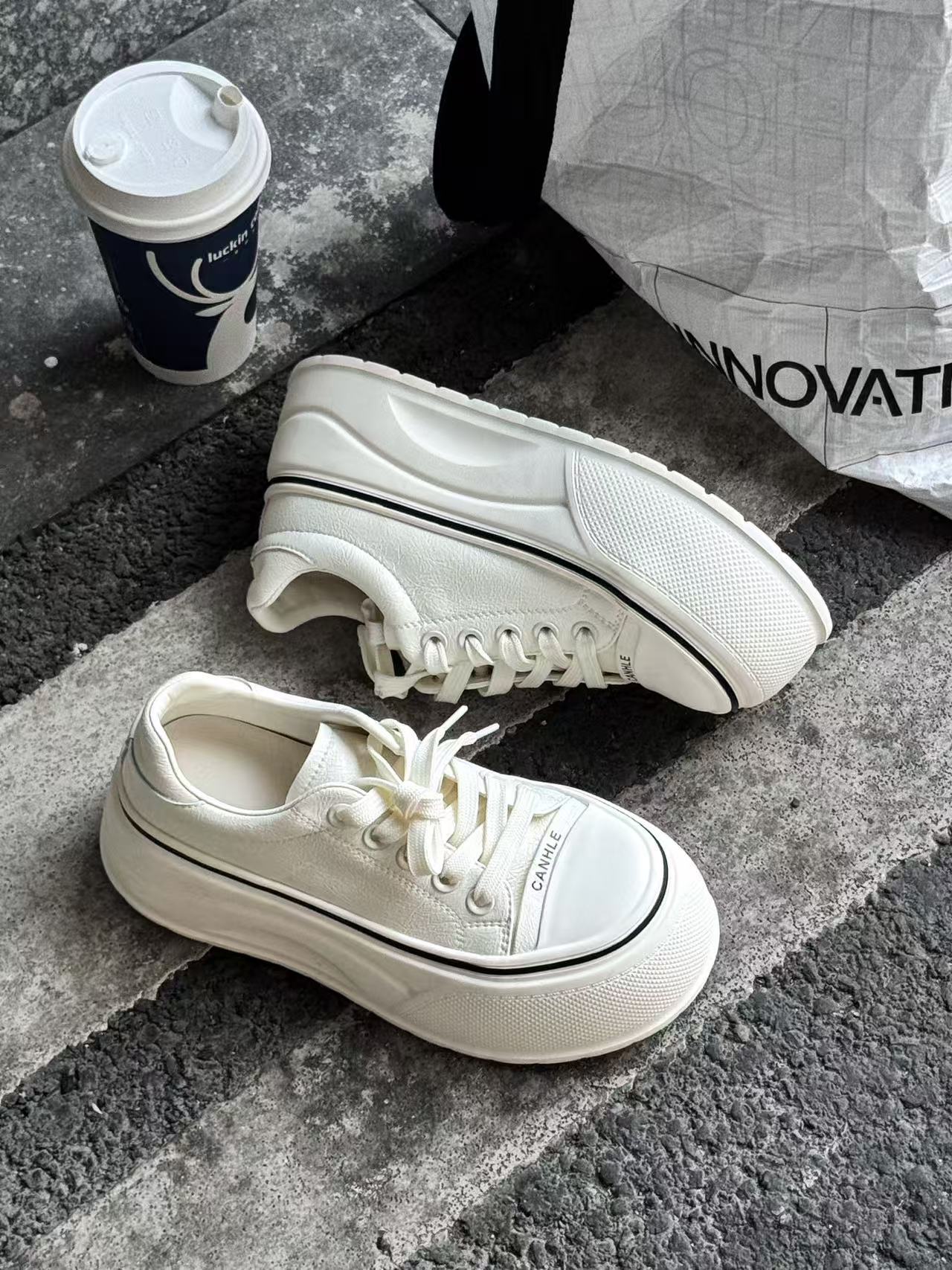 Women's European Goods Genuine Platform Board Autumn White Casual Shoes
