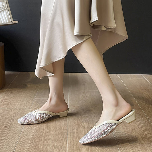 Women's Woven Wire Mesh Face Closed Toe Gentle Temperament Heels