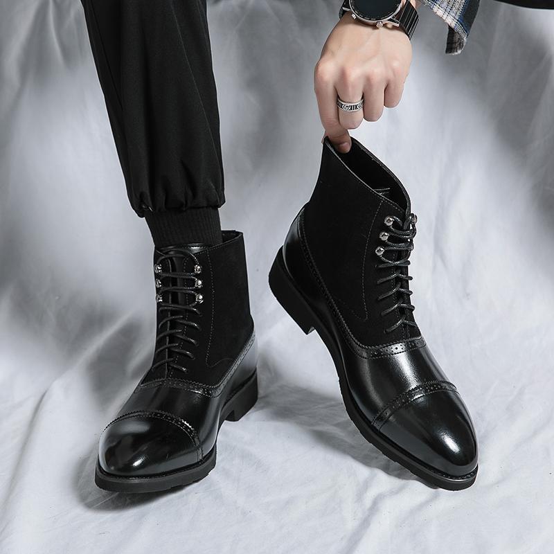 Men's High Style Business Middle Tube Fashion Large Size Personalized Brushed Men's Casual Leather Shoes