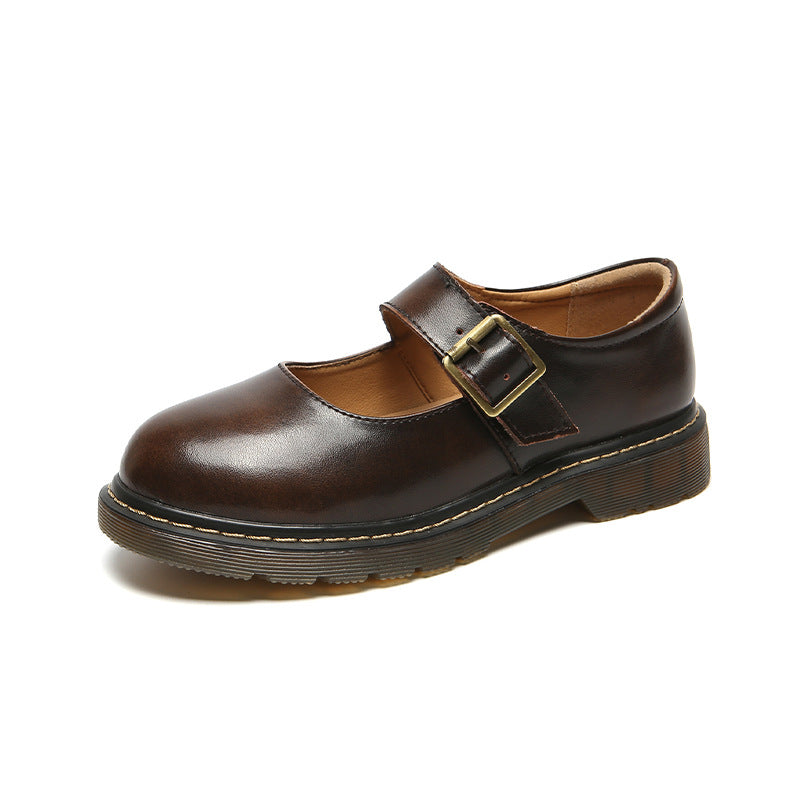 Women's Summer Thin College Style Buckle Mary Leather Shoes
