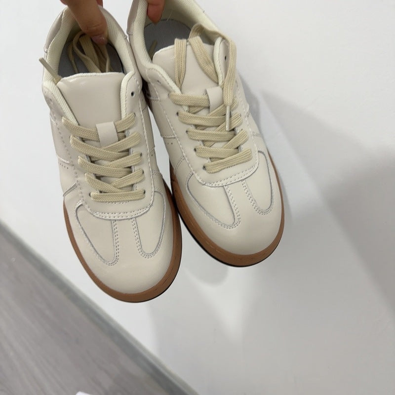 Spring Retro Style Round Toe German Training Comfortable White Sneakers