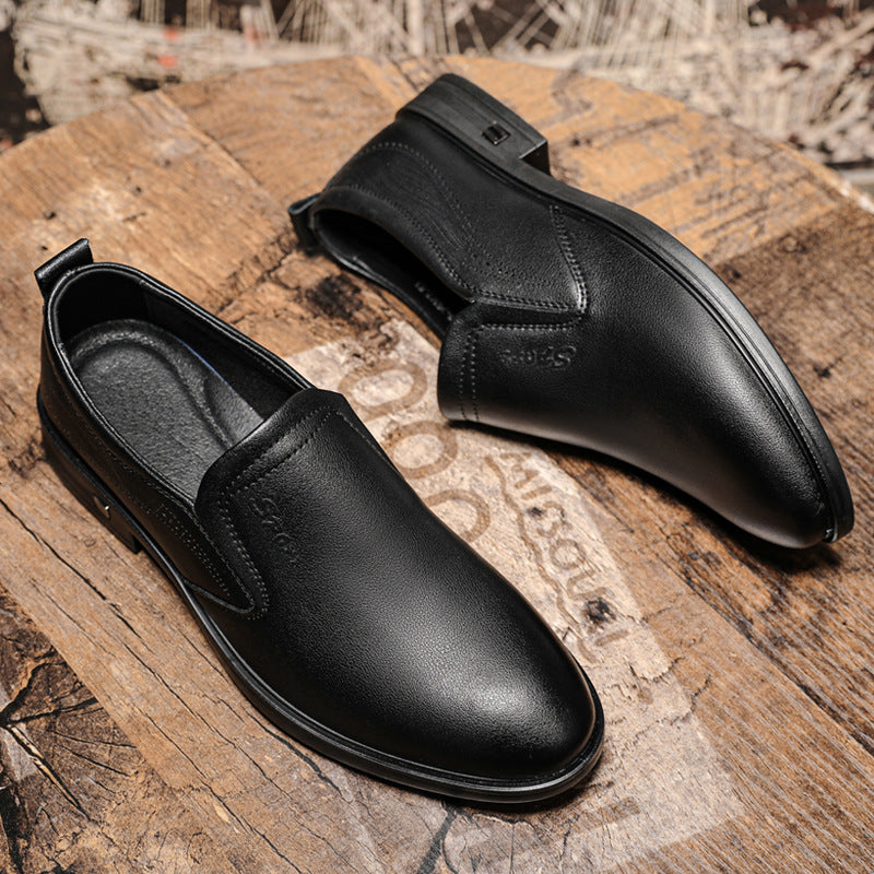 Men's Layer Cowhide Business Formal Wear Slip-on Leather Shoes