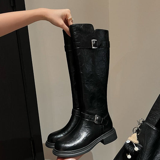 Fashion Knight Black Thick Bottom Long Boots