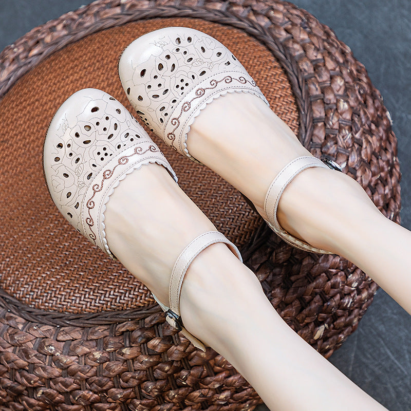 Women's Soft Bottom Top Layer Cowhide Chinese Heels