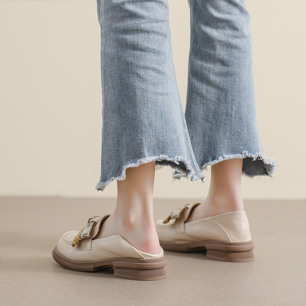 Female Platform Bow Vintage Two Wear Soft Loafers
