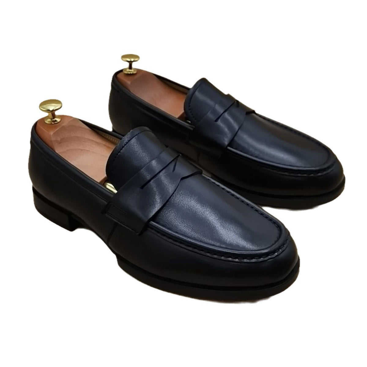 Men's British Style Genuine Slit Beads Slip-on Round Men's Business Leather Shoes
