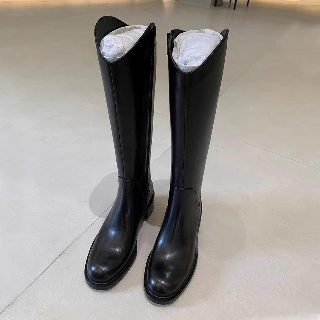 Women's Cut Thick Bottom Fleece-lined Chunky Tube Long Boots