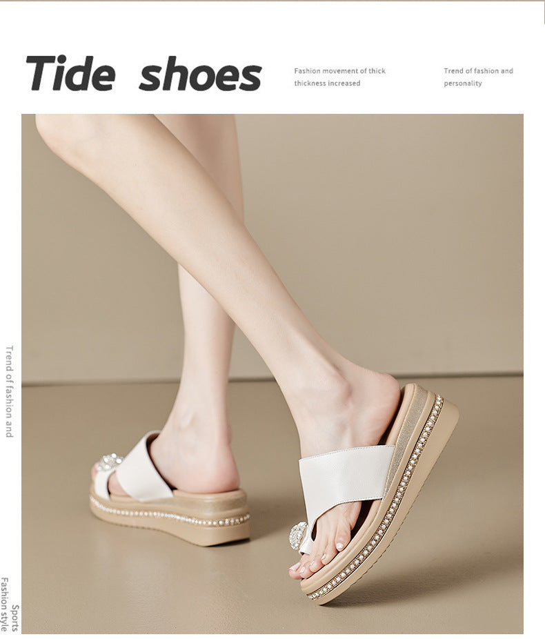 Women's Toe Covering Elevator Wild Fairy Wind Slippers