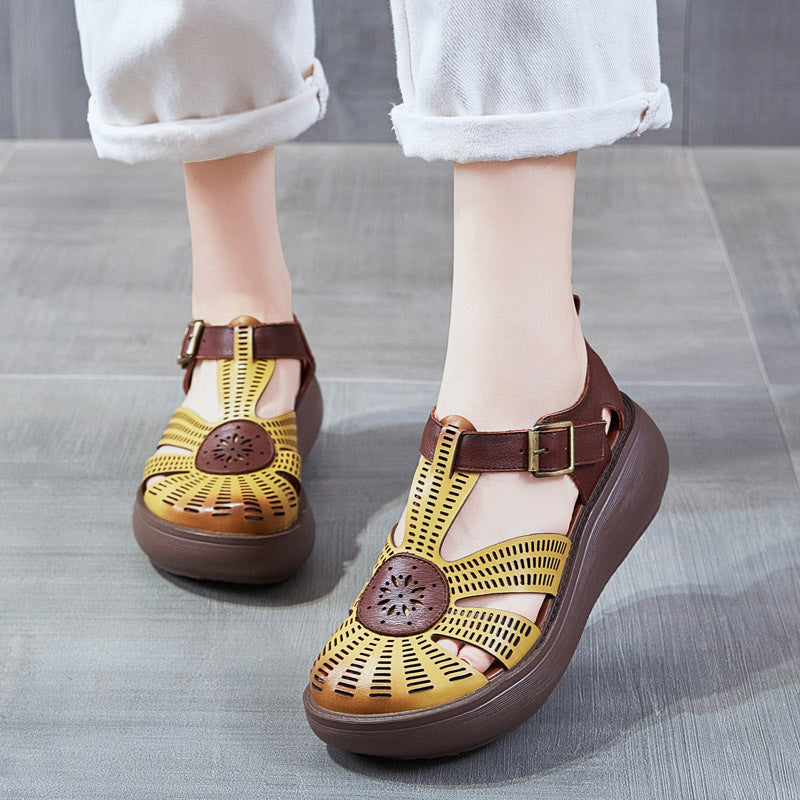 Women's Summer Hollow Hole Color Matching Ethnic Sandals