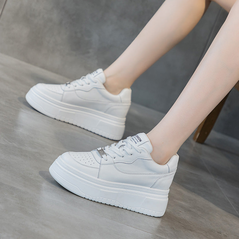 Women's White Autumn Thick Bottom Board Sports Breathable Casual Shoes