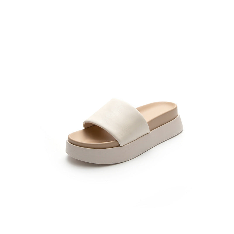Women's Cowhide Flat Thick Bottom For Outdoors Sandals