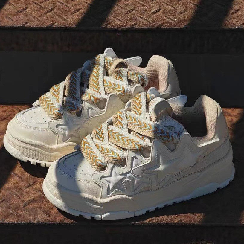 Women's & Men's Ding Milky White Star Bread Niche Sneakers