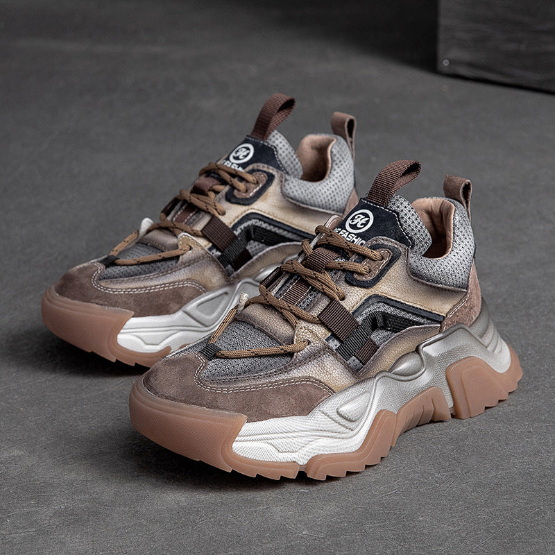 Women's Contrast Color Tide Head Layer Cowhide Women's Shoes